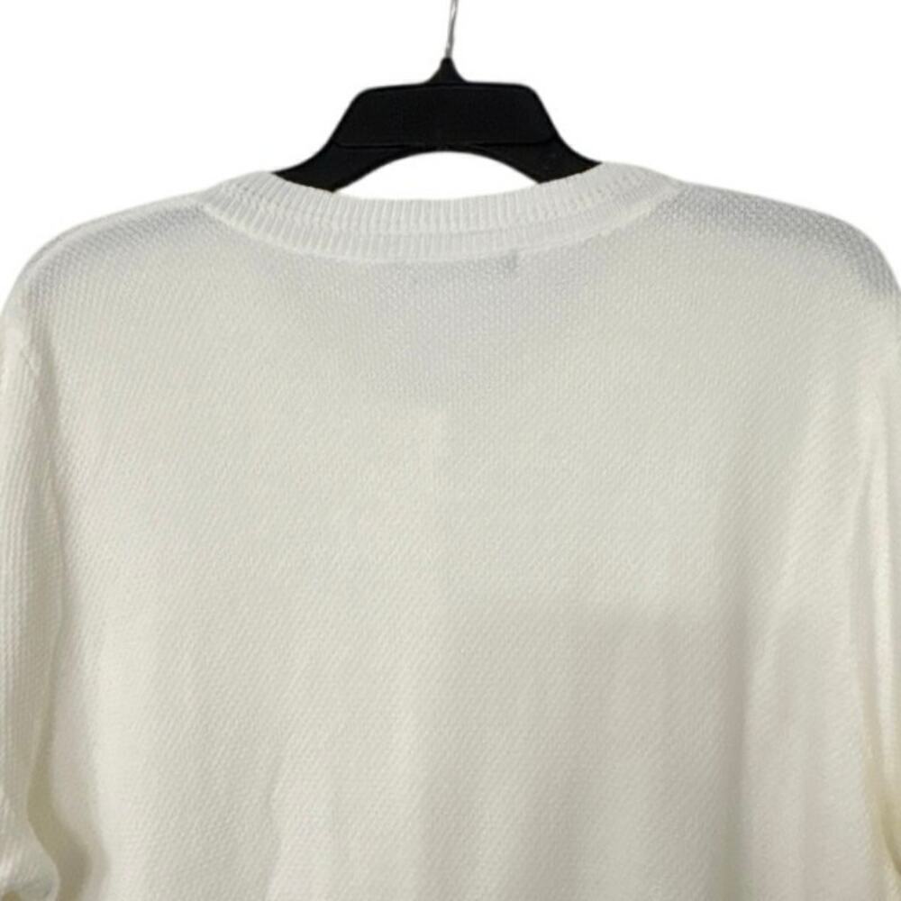 PRETTY GARDEN Ivory Minimalist Short Sleeve Cardigan Sweater L Quiet Luxury - Picture 9 of 11